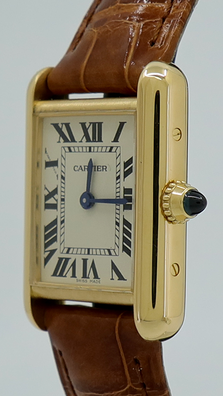 Cartier Tank Louis Small Yellow Gold Brown Strap Ladies Watch W1529856 Box  Card